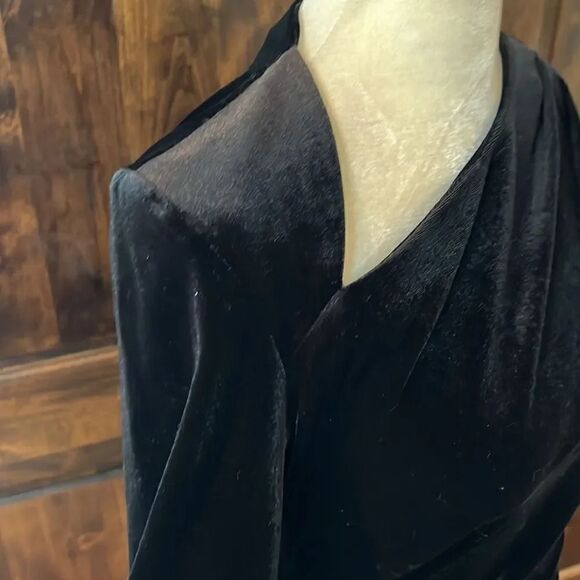 Zara Black Crushed Velvet Asym. Neck Body-Con Stretchy long-sleeved Dress, S - Picture 4 of 9